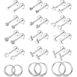 Kal-Bijoux Piercing H&eacute;lice Tragus, Acier Chirurgical Pour Piercing Nez Et Labret, Clous D'oreilles Sans Filetage, Piercing Flat Back Medusa, Anneaux Cartilage Et Cr&eacute;oles Or Argent - Neuf