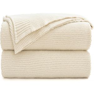 Checarzhn--No1-Couverture En Tricot Torsadé De Coton Crème Pour Canapé, Lit, Décoration D'intérieur, Jeté Tissé Léger Avec Sac De Lavage En Bonus, 1,5 Kg, 152,4 X 203,2 Cm, Beige - Neuf
