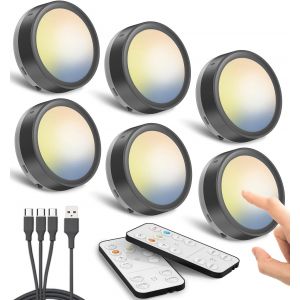 Eclairage Vitrine Led Sans Fil, Noir Batterie De 1600mah Spot Led Rechargeable Usb Avec Télécommande Lampe Placard Aimantée Tactile Lampe Armoire Pile Autocollant Lumiere Cuisine Sous Meuble Adhesive - Neuf