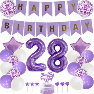 Décoration De Gâteau D'anniversaire 28 Ans Pour Homme Et Femme - Violet Et Blanc - Décoration De Fête D'anniversaire - 28 Ans - Neuf
