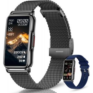 124+Sportifs Montre Connect&eacute;e Homme Femme, 1,47"" Hd Sport Bracelets Smartwatch Avec Notifications Bluetooth, Montre Podometre Sommeil Moniteur Cardiofrequencemetre Spo2 Pour Android/Ios (Noir) - Neuf