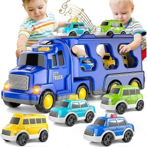 Jouets Camions Voitures Pour Gar&ccedil;ons Tout-Petits, Jouets De Voiture Camion De Ville 5 En 1 Pour 1 2 3 4 5 Ans Gar&ccedil;ons Filles Enfants Cadeaux D'anniversaire, Jouets Gar&ccedil;on Camions Voiture Camions V&eacute;hicules Fr-Blanc - Neuf