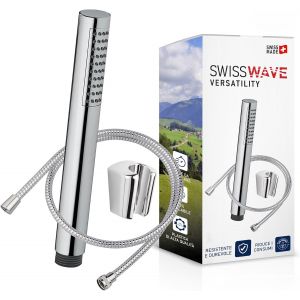 - Douchette Cylindrique avec Support de Douchette Fixe en ABS - Pommeau de Douche avec Tuyau Anti-Torsion 1250 mm - Picots Anti-Calcaire - Chrome - Neuf