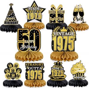 10pcs Decoration Anniversaire Centres de Table 50 Ans, en Nid d'abeille D&iquest;&iquest;corations Confettis, Or Noir Cellulaire Fournitures de F&iquest;&ordm;te pour Hommes Femmes Birthday Accessoires Deco - Neuf