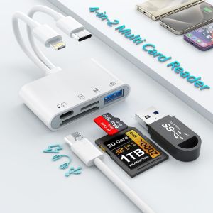 Lecteur de carte SD 4 en 2 pour iPhone,adaptateur Lightning USB C lecteur de carte mémoire,adaptateur de lecteur de carte d'appareil photo avec SD + TF + USB 3.0 + port de charge USB C,lecteur - Neuf