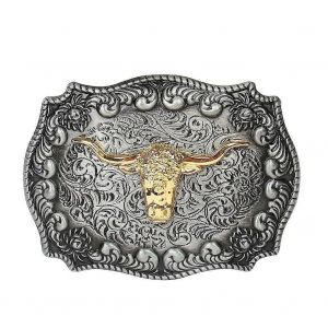 Boucle De Ceinture Western Longue Corne Alliage De Zinc Western Cowboy Gold Bull Head Boucle De Ceinture Rétro - Neuf