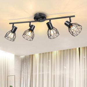 Kal-Plafonnier Industriel Spots Et Rails De Spots Noir, Rampe Spot Avec Douille E14, Barre De Spot 40w Sans Ampoules, Plafonnier 4 Spots Led Orientable Pour Interieur Cuisine Chambre Salon - Neuf