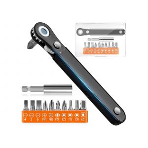 Jeu de tournevis de poche &agrave; cliquet 12 en 1 avec cl&eacute; &agrave; angle droit - Neuf