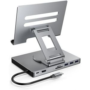 Hub USB C, adaptateur pour iPad Pro M4 M2 M1 13 12,9 11 pouces iPad Air Station d'accueil pliable avec HDMI 4K 60 Hz, chargement PD, lecteur de carte SD/TF, 3 USB 3.0, audio 3,5 mm,support de station - Neuf