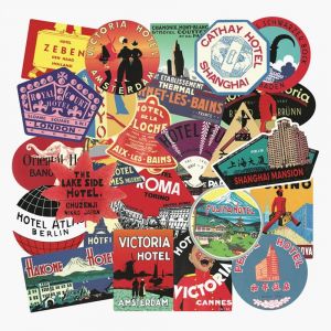 Autocollants Carte De L'hôtel Vintage 46pcs Scrapbooking Autocollants Esthétique Rétro Journaling Kit, Autocollants En Vinyle Imperméable Pour Planner Papier Ordinateur Portable - Neuf