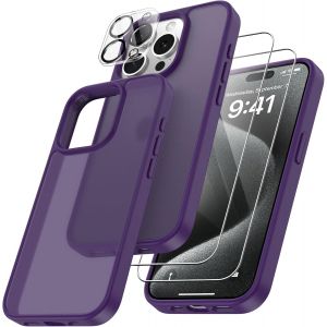Maa-4 En 1 Coque Pour Iphone 15 Pro Max Avec 2 Verre Trempé Et 1 Caméra Protecteur, [Coussin D'air Intégré] Antichoc Antirayures Protection Housse Pour Iphone 15 Pro Max 6.7"", Violet Foncé - Neuf