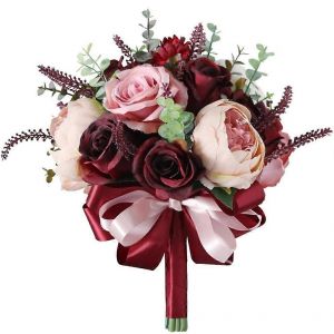 Bouquet de roses rose poudré bordeaux - avec des fleurs parfaites d'eucalyptus - Neuf