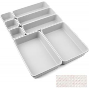 Chaas-8 Pcs Organisateur Rangement Tiroir Cuisine Organiseur De Rangement Bureau Tiroir Plastique Salle Avec 40 Pcs Boule Bntid&eacute;rapante En Siliconedede Bain Plateaux Pour Maquillage, Cuisine(Gris Cla - Neuf
