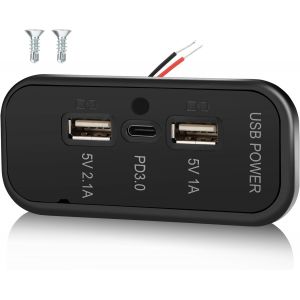 JGD-3 Ports 12V Prise USB pour VR 45,5W, Charge Rapide PD3.0 Type-C & Deux Ports A 3,1A Montage Mural, Adaptateur de Chargeur de Prise Auto pour VR Bateau Bus Quad Moto Camion - Neuf