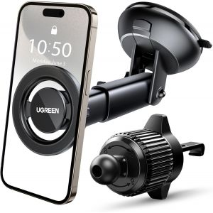 JGD-Support T&eacute;l&eacute;phone Voiture Magn&eacute;tique 2 en 1 Porte Smartphone Auto Crochet Ventouse Compatible avec MagSafe Anneau Aimant iPhone 16 Plus Pro Max 15 14 Galaxy S24 Ultra Redmi Note 13 - Neuf