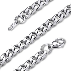 Kal-Jewelry Cha&icirc;ne Collier Homme Femme Acier Inoxydable Argent/Or Gourmette Cubaine Collier Gar&ccedil;on Fille Maillons Punk[Argent&eacute;/Plaqu&eacute; Or Noir][Largeur 3/6/9/12mm-Longueur 46-76cm] - Neuf