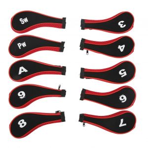 10pcs Golf Club Tête Couverture Néoprène Golf Tête Housse Pour Woods Fers Golfer Lovers Rouge - Neuf