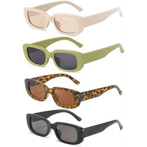 Kalanka-Lot De 4 Lunettes De Soleil Rectangulaires Pour Femmes Rétro Petites Lunette De Soleil Vintage Lunettes De Soleil À La Mode Années 90 - Neuf