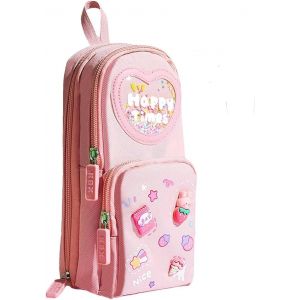 ChenQuanSarl-Trousse À Crayons Pour Fille, Grande Capacité, Mini Cartable, Trousse À Crayons, Sac À Dos Avec 3 Compartiments, Trousse Esthétique, Trousse De Papeterie Pour L'École, Le Bureau, Rose, U - Neuf