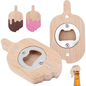 Letnerny-Magnétique Ouvre Bouteille, 2 Pièces Biere Decapsuleur Le Bois Ouverture De Couvercles Et Décapsuleur, Crème Glacée Mignonne Ouvre Bocal Sans Effort Pour La Bière, Le Rhum, Cadeau Parrain - Neuf