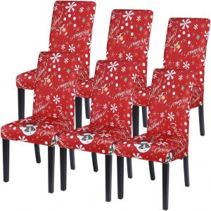 Ensemble de 6 No&euml;l Stretch Housses de Chaise - Moderne &Eacute;lastique Housses de Chaise - Fauteuil D&eacute;coration pour Ajustement Universel de No&euml;l Rouge - Neuf