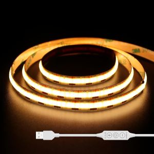 KALANKA-USB Bande Lumineuse LED COB 5V Blanc Chaud 2700K 2M, Dimmable Densité 640LEDs Ruban LED COB Flexible Découpable Bande LED Pour TV Rétroéclairage, Armoire, Chambre, Éclairage Maison DIY - Neuf