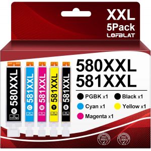 PGI580 XXL CLI581XXL Cartouche d'encre Compatible pour Canon CLI-581 PGI-580 XXL pour Canon TS8150 TS8151 TS8250 TS6150 TS6151 TS6250 TS6251 TS8252 TS8350 TS9150 TR7550 (5-Pack) - Neuf