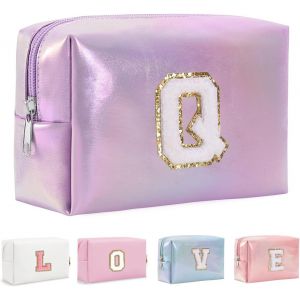 MAA-Organisateur de Trousse de Maquillage en Cuir PU 26 Lettres Laser Pochette cosmétique Grande capacité Trousse de Toilette de Voyage Femmes Filles Cadeaux d'anniversaire Sac de Rangement - Neuf