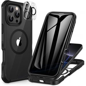 JGD-Magn&eacute;tique Anti Espion Coque iPhone 16 Pro, Compatible avec MagSafe int&eacute;gr&eacute; Verre Tremp&eacute; Protection &eacute;cran et Protecteur Cam&eacute;ra, Antichoc T&eacute;l&eacute;phone Housse Double Face Etui Int&eacute;grale - Noir - Neuf