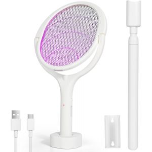 MAA-Raquette Electrique Insectes, Raquette Moustique Electrique, 6 en 1 1200mAh USB Rechargeable Raquette Anti Moustique avec Rallonge Télescopique pour Maison Chambre à Coucher Cuisine - Neuf