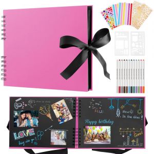 Kalanka-Album Photo Scrapbooking Personnalisable, 80 Pages Scrapbooking Livre Kit Avec 12 Stylos Métalliques, Pour Bébé Enfant, Photo Scrapbook Pour Mariage, Voyage, Anniversaire, Rose Rouge - Neuf