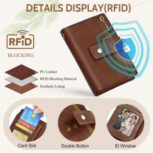 CAUC-Portefeuille Femme, Cuir PU Porte Monnaie Femme Blocage RFID Portefeuilles et Porte-Cartes 12 Fentes pour Cartes et 2 Poches &agrave; Pi&egrave;ces avec Fermeture &Eacute;clair Petit Porte Feuille Femme - Neuf