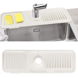 SJZG-Protection Anti-Éclaboussures En Silicone Pour Robinet D'Évier - Tapis Absorbant Pour Cuisine, Salle De Bain, Porte-Éponge (Blanc) - Neuf