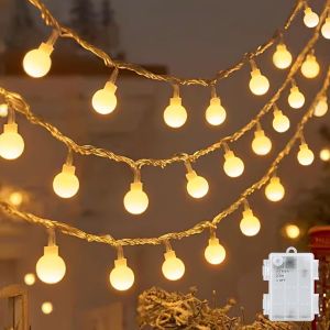 TRAHOO-Guirlandes lumineuses Globe ext&eacute;rieur, 6 m 40LED Globe &agrave; piles avec minuterie IP65 &eacute;tanche pour Jar Garden Camping No&euml;l Int&eacute;rieur Ext&eacute;rieur D&eacute;corations,Blanc chaud - Neuf