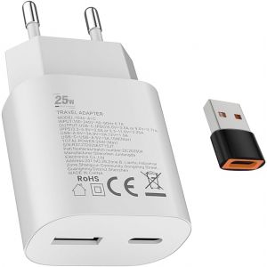 JGD-25W USB CChargeur 15W USB A Adaptateur,pour&iquest;Samsung Galaxy Ultra S25/S24/S23/S22/S21/S20/+/Note 20/10/9/8/A73/A53/A54/A56/S10/S9,iPhone17/16/15/Pro/Pro Max/Plus,iPad,Moto,Google,Chargeur Rapide,B - Neuf