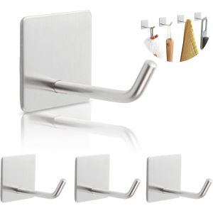 4 Pièces Crochet Adhesif Mural, Crochets Mural Porte Serviette Salle de Bain,en Accroche Tableau sans Percer Crochet Autocollant Acier Inox de Pour Cuisine/Salle/Porte,Argent - Neuf
