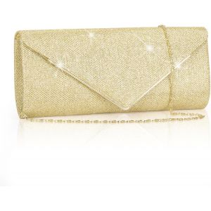 RFCBC-Pochette Enveloppe Sac de Soirée en Paillettes Brillant Argenté pour Femme (Or) - Neuf