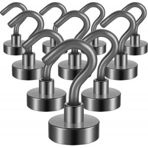 Lot de 10 crochets magn&eacute;tiques, 10 kg, aimants de terre haute performance, avec crochets, crochets de croisi&egrave;re extra puissants &agrave; suspendre (pistolet noir, lot de 10) - Neuf