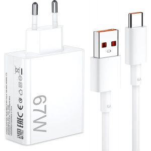 KALANKA-67W Chargeur Rapide avec 6A C&acirc;ble USB Type-C 1M pour Mi Turbo Charge,Chargeur rapide pour Xiaomi 13T 12S Ultra 12 Lite 12X,Redmi Note 13 12 11 11S 10S 10 Pro,Mi 11 Ultra 11i 10T Lite,POCO M6 - Neuf