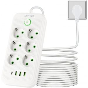 Multiprise multiprise &agrave; 6 prises avec 3 USB et 1 Type-C, prise avec interrupteur et c&acirc;ble de 2 m&egrave;tres, multiprise multifonctionnelle (3840W) avec protection contre les surtensions pour la - Neuf