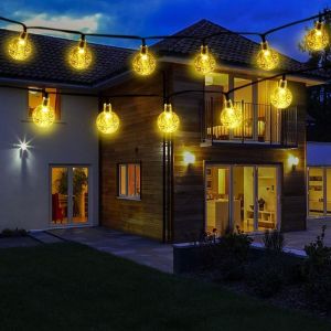 Kal-Guirlande Lumineuse Solaire, 11m 60 Led Exterieur Lampe Ip65 Imperméable Intérieur Exterieu Avec 8 Modes Lampe Solaire Décorative Pour Jardin, Patio, Terrasse, Maison, Mariage, Fête, Noël(Blanc C - Neuf