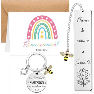 Kal-Cadeau De Maitresse Porte Clés Pour Prof Avec Pendentif Abeille Marque Pages Pour Les Enseignants Carte De Remerciement Pour Le Professeur Cadeau De Fin D'année Pour Maitresse Des Écoles - Neuf