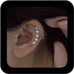 Kal-Boucle D'oreille Minimaliste Perle Boucle D'oreille Manchette Perle Non Percée Boucle D'oreille Manchette Petite Perle Cartilage Boucle D'oreille Or Perle Grimpante Bijoux Pour Femmes - Neuf
