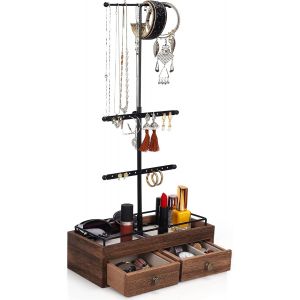 Bijoux Stand - 3 Tier Bijoux Présentoir À Base De Boîte De Rangement Et 2 Tiroirs - Réglable De Femmes De Bijoux De Stand - Titulaire De La Boucle D'oreille, Colliers, Bracelets & Anneaux - Neuf