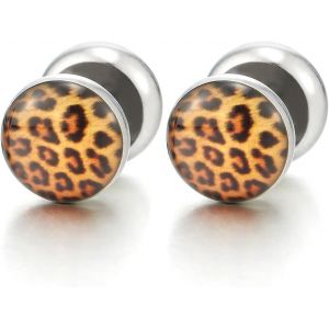 Kal-10mm Cercle Boucles D'oreilles Avec Imprimé Léopard Motif - Femmes - Bouchon Jauge D'oreille Fake Gauges Plugs - Neuf