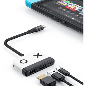 Eryi-Switch Dock Pour Nintendo Switch Oled, Adaptateur Tv 3 En 1 Avec Hdmi 4k, Port Usb 3.0, Charge De Type C 65w Pd, Portable Travel Adaptateur Pour Nintendo Switch/Switch Oled - Neuf