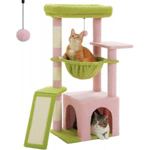 Arbre ¿¿ Chat D'int¿¿Rieur Avec Grand Niche, 1 Planche En Sisal, 3 Griffoirs, Tour ¿¿ Chat Avec Grand Hamac Et Perchoir 90 Cm Rose - Neuf