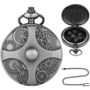 Chenquansarl-7 Pi&egrave;ces Mini Dnd D&eacute;s Jeu De Role Set, Mini D&eacute;s Dnd Avec Bo&icirc;tier De Montre De Poche Steampunk, M&eacute;tal Donjon Et Dragon D&eacute;s Avec Cha&icirc;ne M&eacute;tal Accessoires De Jeux De Soci&eacute;t&eacute; (Noir) - Neuf
