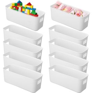 Lot De 10 Bo&icirc;tes De Rangement En Plastique Blanc-Petit Panier De Rangement Avec Poign&eacute;es-Rangement Serr&eacute;-Pour Cuisine,Salle De Bain,&Eacute;tag&egrave;re En Plastique - Neuf