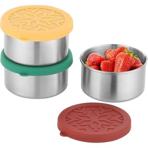 Tianyi-Lot De 3 Petites Boîtes De Conservation Alimentaire En Acier Inoxydable Avec Couvercles En Silicone Hermétiques - Passe Au Congélateur Et Au Lave-Vaisselle - 220 Ml - Sans Plastique - Sans - Neuf
